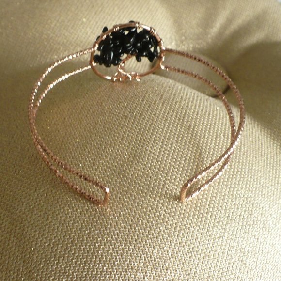 ❤️Black Chip Tree of Life Rose Gold Color Bracelet - Picture 3 of 5